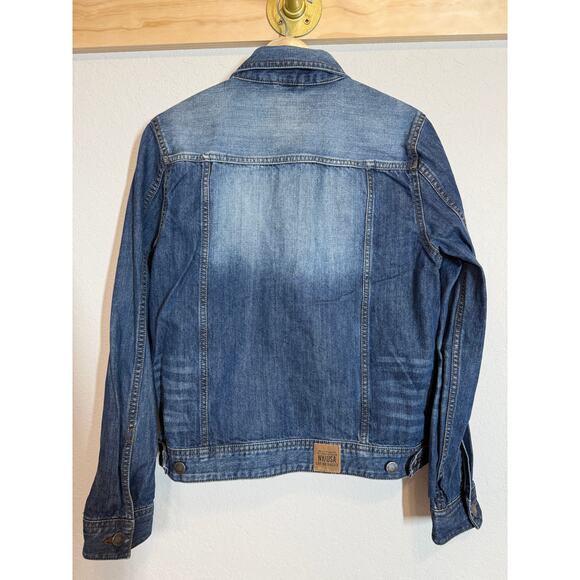 Women's Here + There Denim Blue Jean Faded Look Jacket Size Medium - Picture 7 of 8